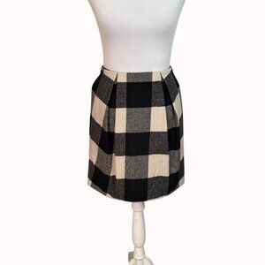 Zac Posen Buffalo Plaid Skirt Size 4 Short Black White Wool Pleated Fall Preppy